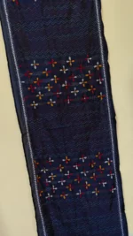 Royal Blue Silk Kantha Stole – Red Floral Dot Pattern - Image 3