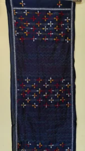 Royal Blue Silk Kantha Stole – Red Floral Dot Pattern