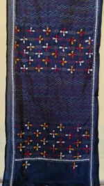 Royal Blue Silk Kantha Stole – Red Floral Dot Pattern - Image 5