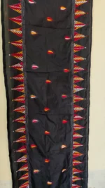Handcrafted Black Silk Kantha Stitch Stole Thread Multicolor Red