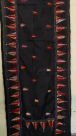 Handcrafted Black Silk Kantha Stitch Stole Thread Multicolor Red - Image 4
