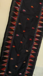 Handcrafted Black Silk Kantha Stitch Stole Thread Multicolor Red - Image 2