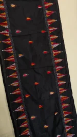Handcrafted Black Silk Kantha Stitch Stole Thread Multicolor Red - Image 3