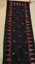 Handcrafted Black Silk Kantha Stitch Stole Thread Multicolor Red - Image 6