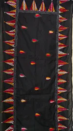 Handcrafted Black Silk Kantha Stitch Stole Thread Multicolor Red - Image 5