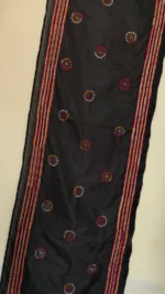 Handcrafted Black Silk Kantha Stitch Stole for Women - Image 3
