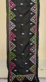 Black Silk kantha Stole With Zigzag and Paisley Embroidery