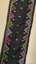 Black Silk kantha Stole With Zigzag and Paisley Embroidery - Image 3
