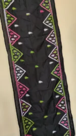 Black Silk kantha Stole With Zigzag and Paisley Embroidery - Image 4