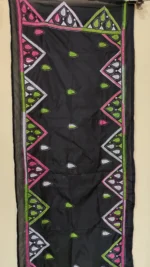 Black Silk kantha Stole With Zigzag and Paisley Embroidery - Image 5