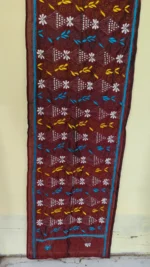 Maroon Silk Kantha Stitch Stole – Floral Embroidery - Image 2