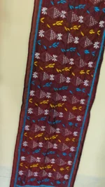 Maroon Silk Kantha Stitch Stole – Floral Embroidery - Image 3