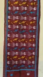 Maroon Silk Kantha Stitch Stole – Floral Embroidery - Image 6