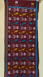 Maroon Silk Kantha Stitch Stole – Floral Embroidery