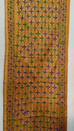 Silk Kantha Stitch Stole Mustard yellow - Image 2