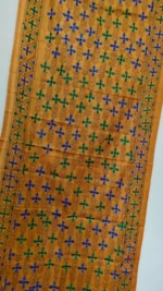 Silk Kantha Stitch Stole Mustard yellow - Image 3