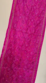 Handcrafted Silk Kantha Stitch Stole Rani colors - Image 3