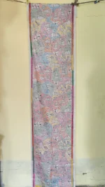 Silk Kantha Stitch Stole with Pastel Floral Vines Off-White - Image 5