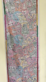 Silk Kantha Stitch Stole with Pastel Floral Vines Off-White