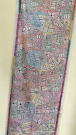 Silk Kantha Stitch Stole with Pastel Floral Vines Off-White - Image 2