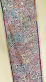 Silk Kantha Stitch Stole with Pastel Floral Vines Off-White - Image 3