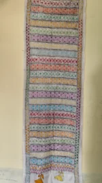 Off-White Silk Kantha Stitch Stole - Geometric and Minimal Spiral Pattern - Image 4