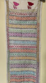 Off-White Silk Kantha Stitch Stole - Geometric and Minimal Spiral Pattern
