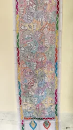 Off-White Silk Kantha Stitch Stole with Pastel Floral Vines