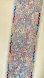 Off-White Silk Kantha Stitch Stole with Pastel Floral Vines - Image 2