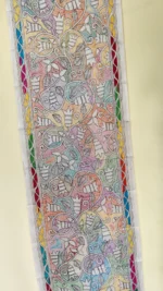 Off-White Silk Kantha Stitch Stole with Pastel Floral Vines - Image 3