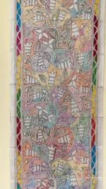 Off-White Silk Kantha Stitch Stole with Pastel Floral Vines - Image 4