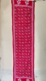 Red Silk Kantha Stitch Stole with White Floral Motifs