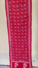 Red Silk Kantha Stitch Stole with White Floral Motifs - Image 2