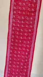 Red Silk Kantha Stitch Stole with White Floral Motifs - Image 3