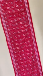 Red Silk Kantha Stitch Stole with White Floral Motifs - Image 4