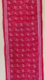 Red Silk Kantha Stitch Stole with White Floral Motifs - Image 5