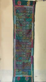 Dark Green Silk Kantha Stitch Stole with Multicolor Floral Motifs - Image 6