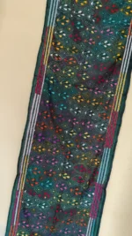 Dark Green Silk Kantha Stitch Stole with Multicolor Floral Motifs - Image 5