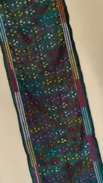 Dark Green Silk Kantha Stitch Stole with Multicolor Floral Motifs - Image 4