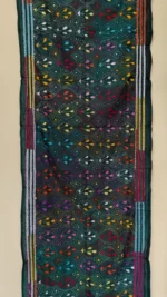 Dark Green Silk Kantha Stitch Stole with Multicolor Floral Motifs - Image 2