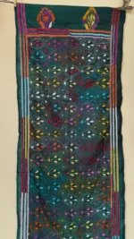 Dark Green Silk Kantha Stitch Stole with Multicolor Floral Motifs - Image 3