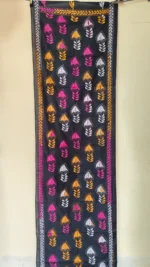Dark Green Silk Kantha Stitch Stole with Multicolor Leaf Motifs