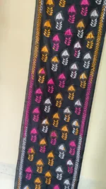 Dark Green Silk Kantha Stitch Stole with Multicolor Leaf Motifs - Image 2