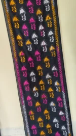 Dark Green Silk Kantha Stitch Stole with Multicolor Leaf Motifs - Image 3