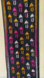 Dark Green Silk Kantha Stitch Stole with Multicolor Leaf Motifs - Image 4