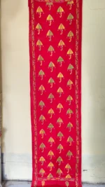 Red Silk Kantha Stitch Stole - Umbrella design