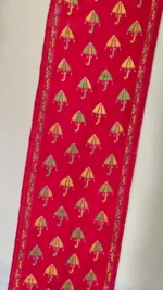 Red Silk Kantha Stitch Stole - Umbrella design - Image 4