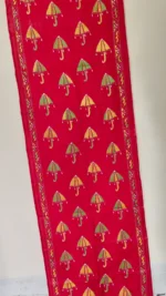 Red Silk Kantha Stitch Stole - Umbrella design - Image 3
