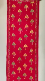 Red Silk Kantha Stitch Stole - Umbrella design - Image 2
