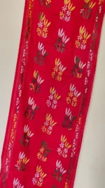 Red Silk Kantha Stitch Stole - Flowers and long leaves design - Image 2